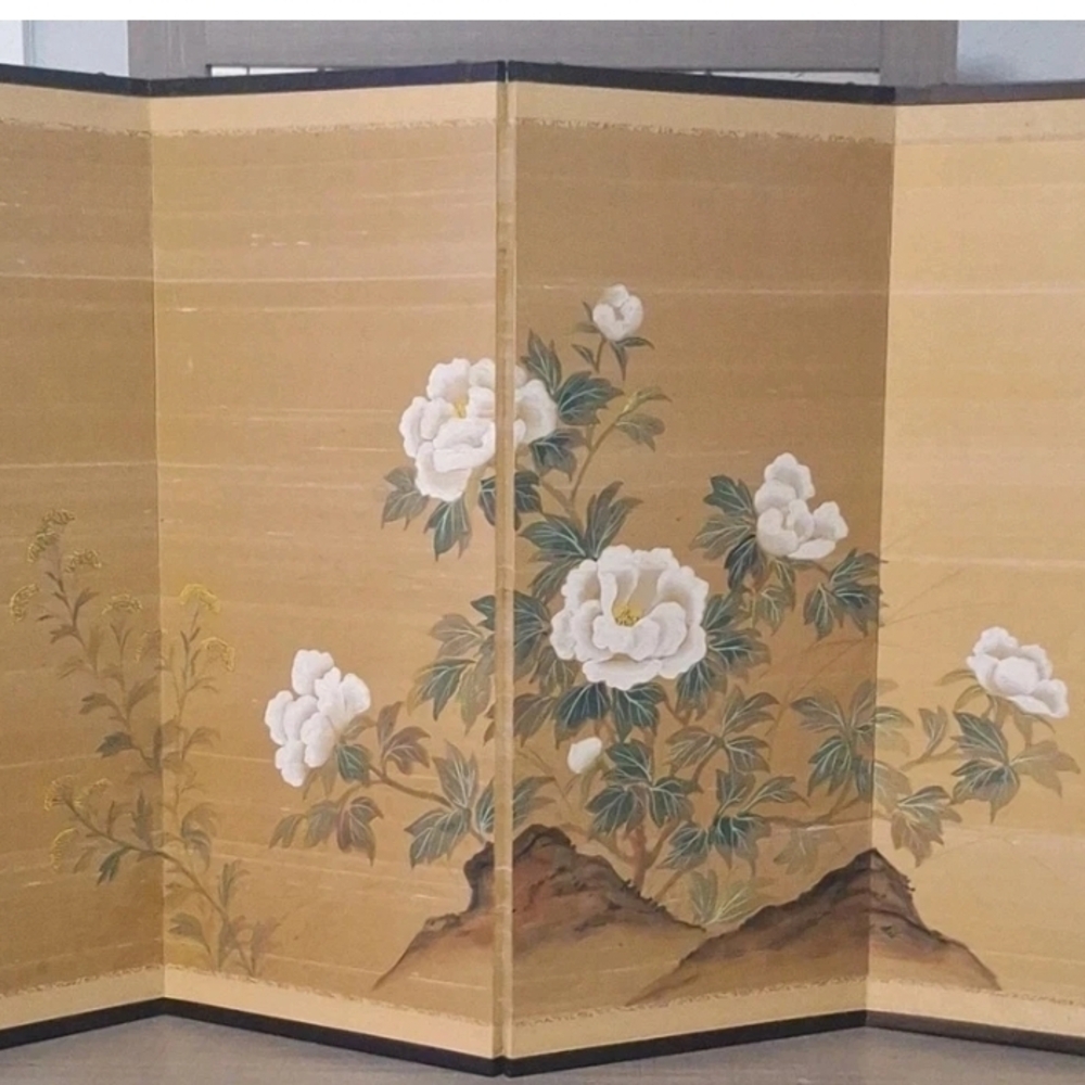 Floral Folding Screen with White Peonies